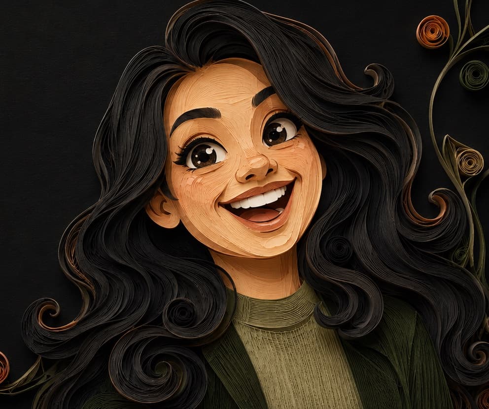 Paper-quilling portrait of Khushi Parmar
